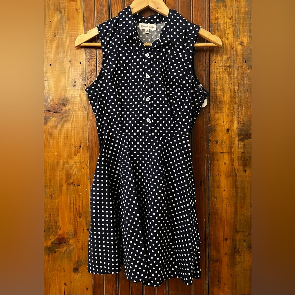 Emerald Sundae Navy and White Polka Dot Skater Dress